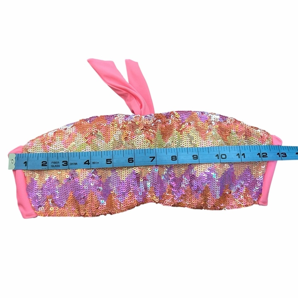 Victoria’s Secret Coral Neon Chevron Sequin Bandeau Bikini Swim Top Womens Small - Picture 8 of 10
